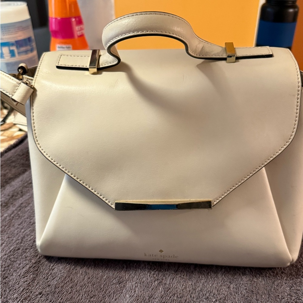 Kate Spade Cream Satchel with Gold Accents